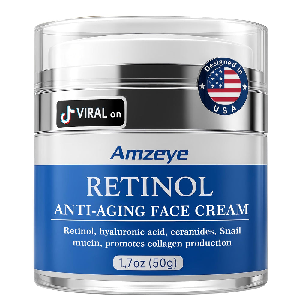 AMZEYE retinol face cream jar closeup demonstrates creamy texture for smoothing fine lines at night