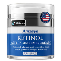 AMZEYE retinol face cream jar closeup demonstrates creamy texture for smoothing fine lines at night