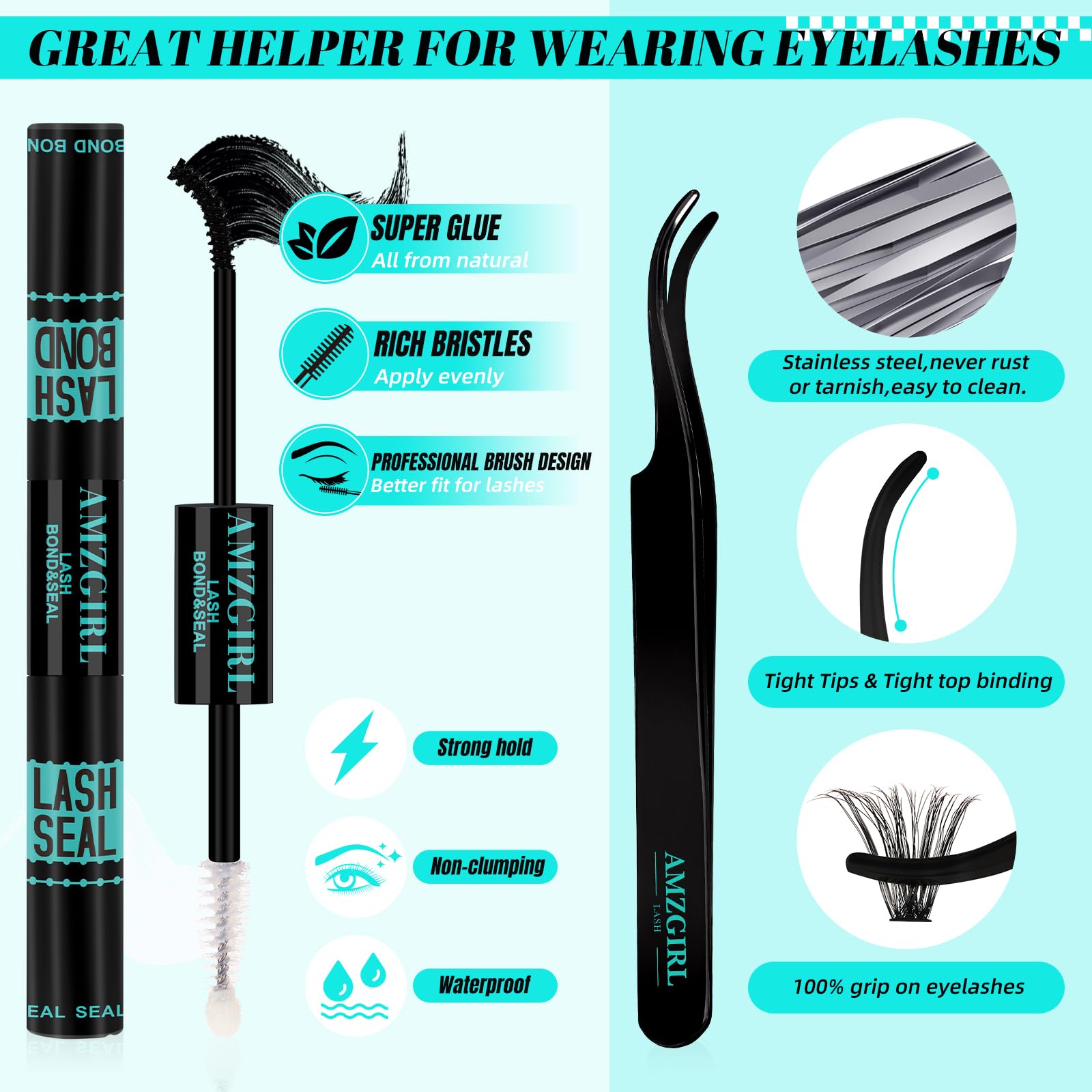 AMZGIRL LASH applicator tweezers for precise cluster placement