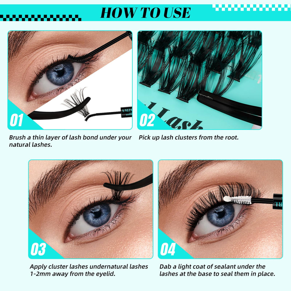 AMZGIRL LASH cluster lashes being applied under natural lashes