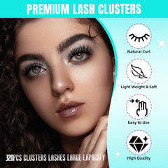 AMZGIRL LASH 40D cluster lashes close-up showing ultra-light material for all-day wear.
