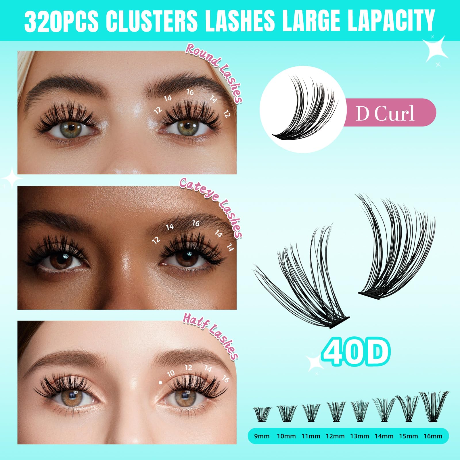 AMZGIRL LASH 9-16mm length clusters close-up for versatile day-to-night looks.