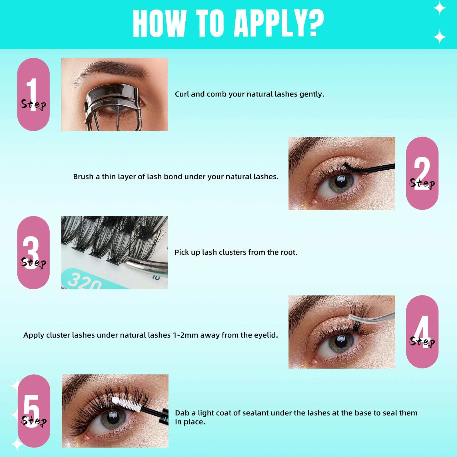AMZGIRL LASH easy-at-home application close-up demonstrating DIY lash extension use.