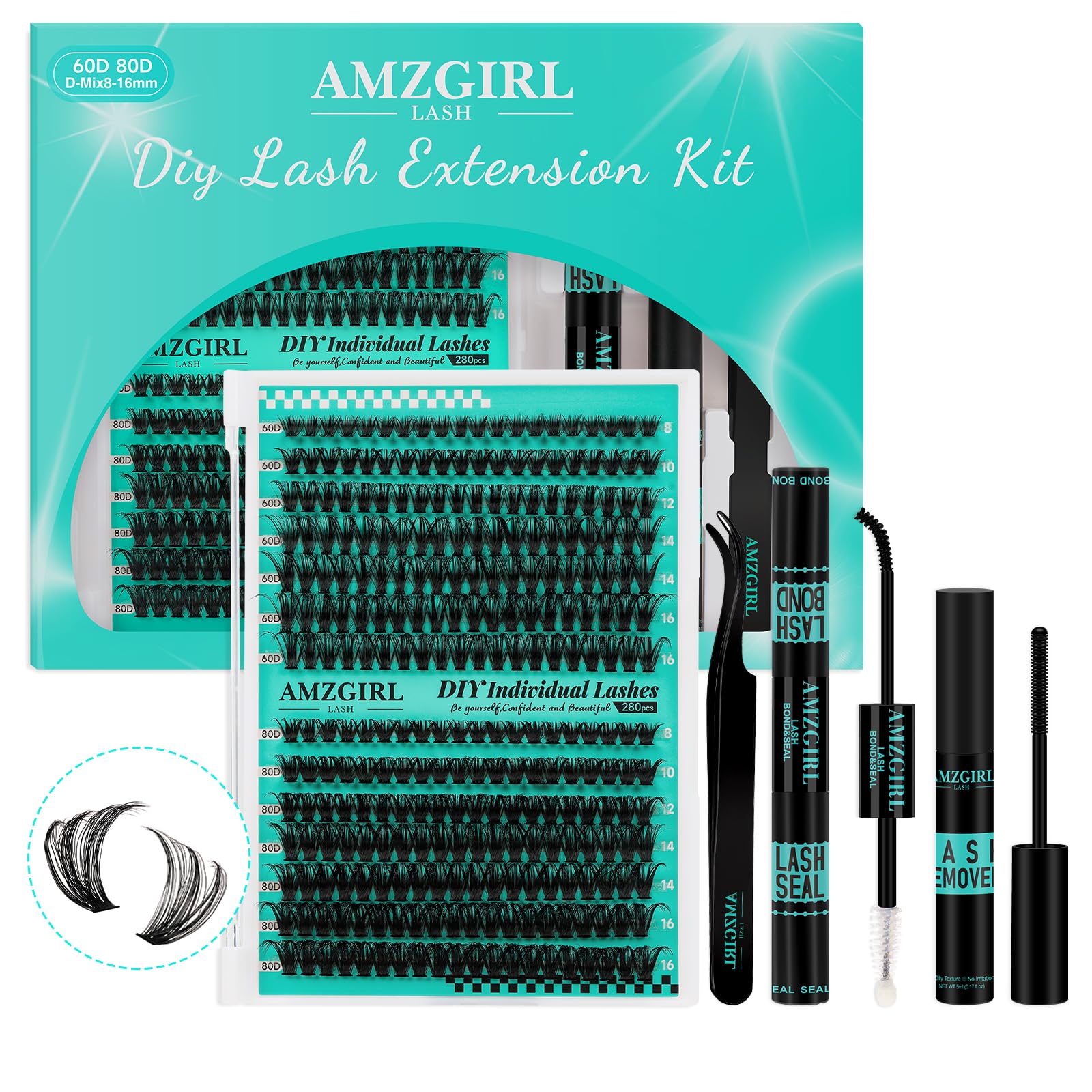 AMZGIRL LASH clusters kit 280pcs ready for at-home lash extensions