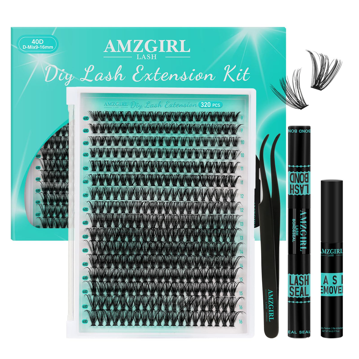 AMZGIRL LASH lash clusters kit 320pcs—compact at-home kit for customizable lash looks.