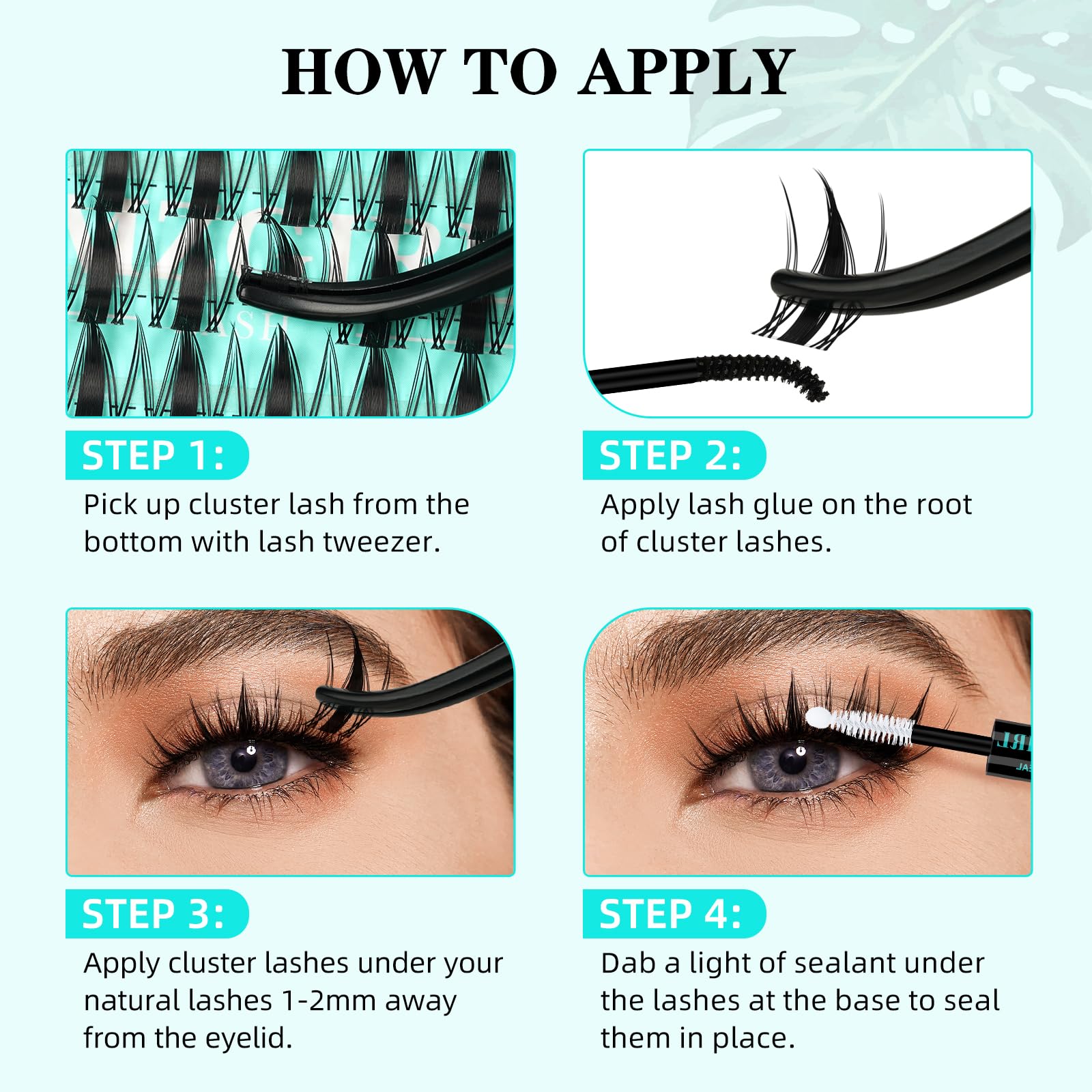 AMZGIRL LASH easy-diy steps depict simple home lash cluster application