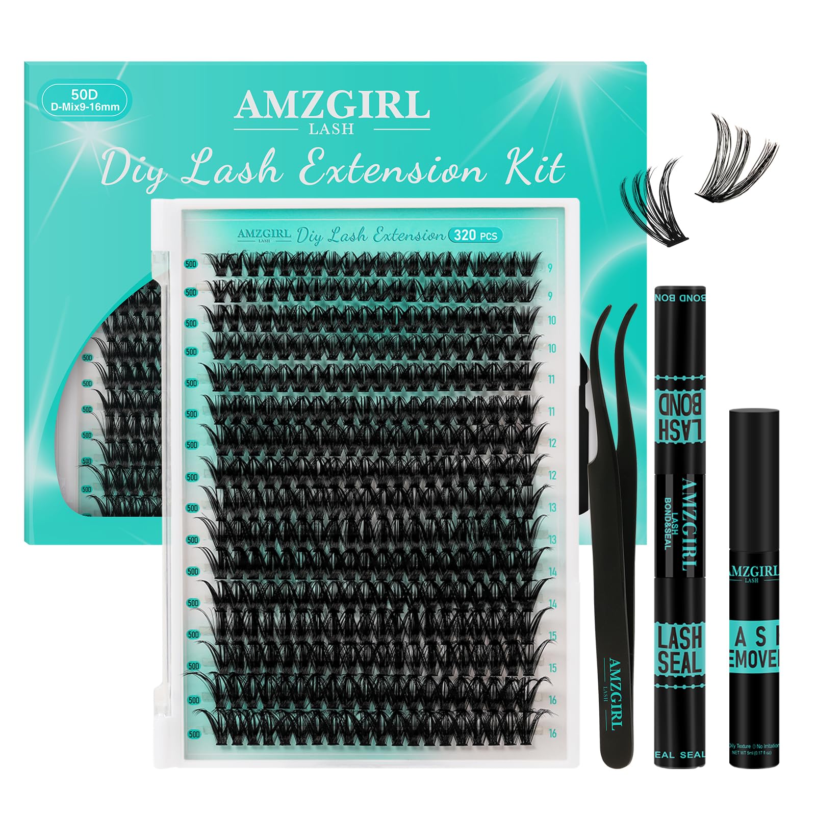 AMZGIRL LASH lash clusters kit 320pcs pack for at-home DIY extensions.