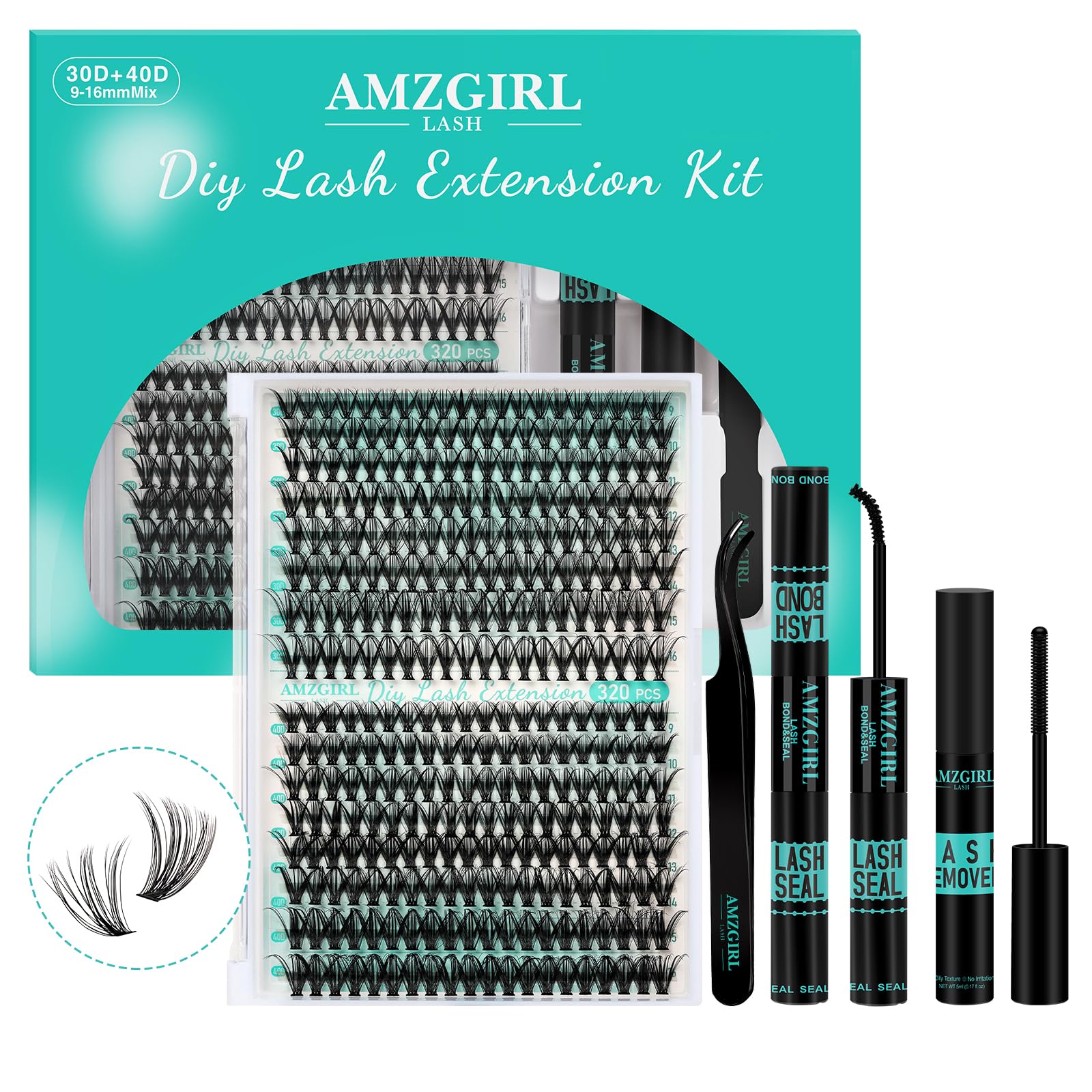 AMZGIRL LASH Lash Clusters Kit 320Pcs with mixed lengths for customizable at-home looks