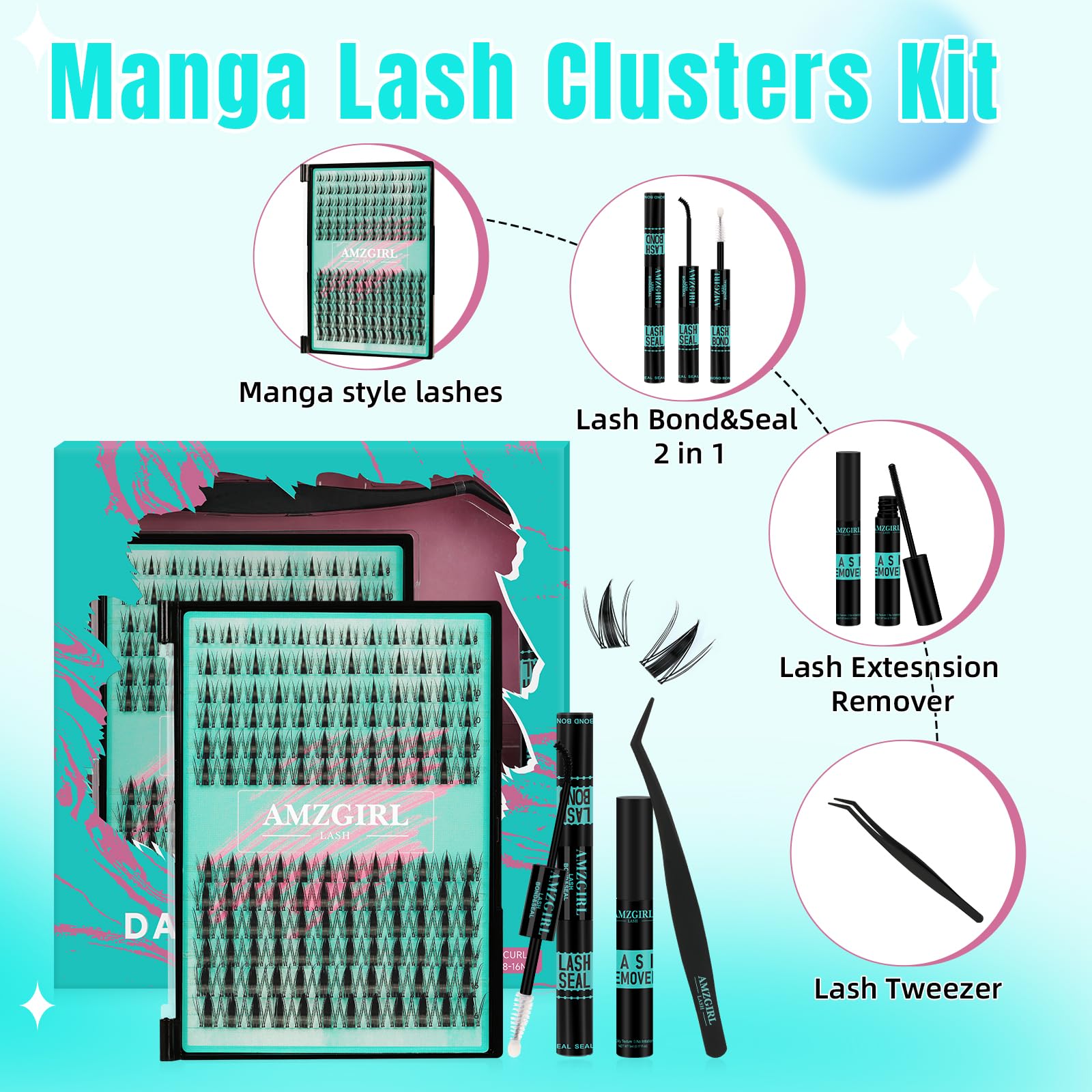 AMZGIRL LASH Manga Lash clusters with invisible band for seamless blending