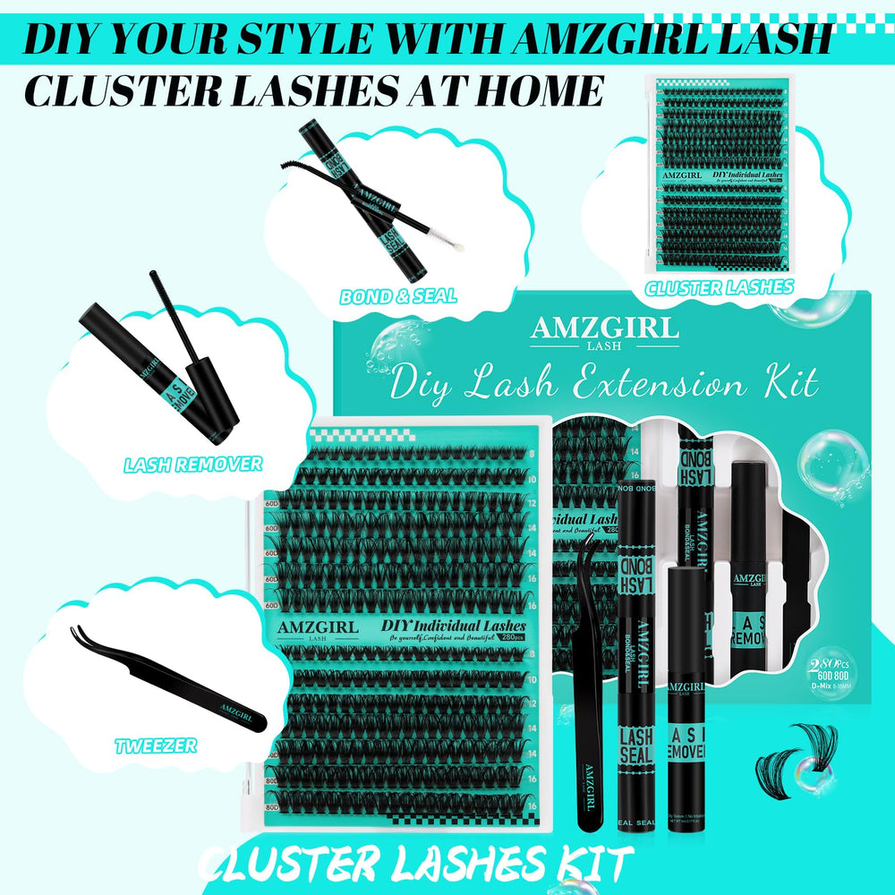 AMZGIRL LASH 60D and 80D lashes arranged by length for natural-looking DIY clusters