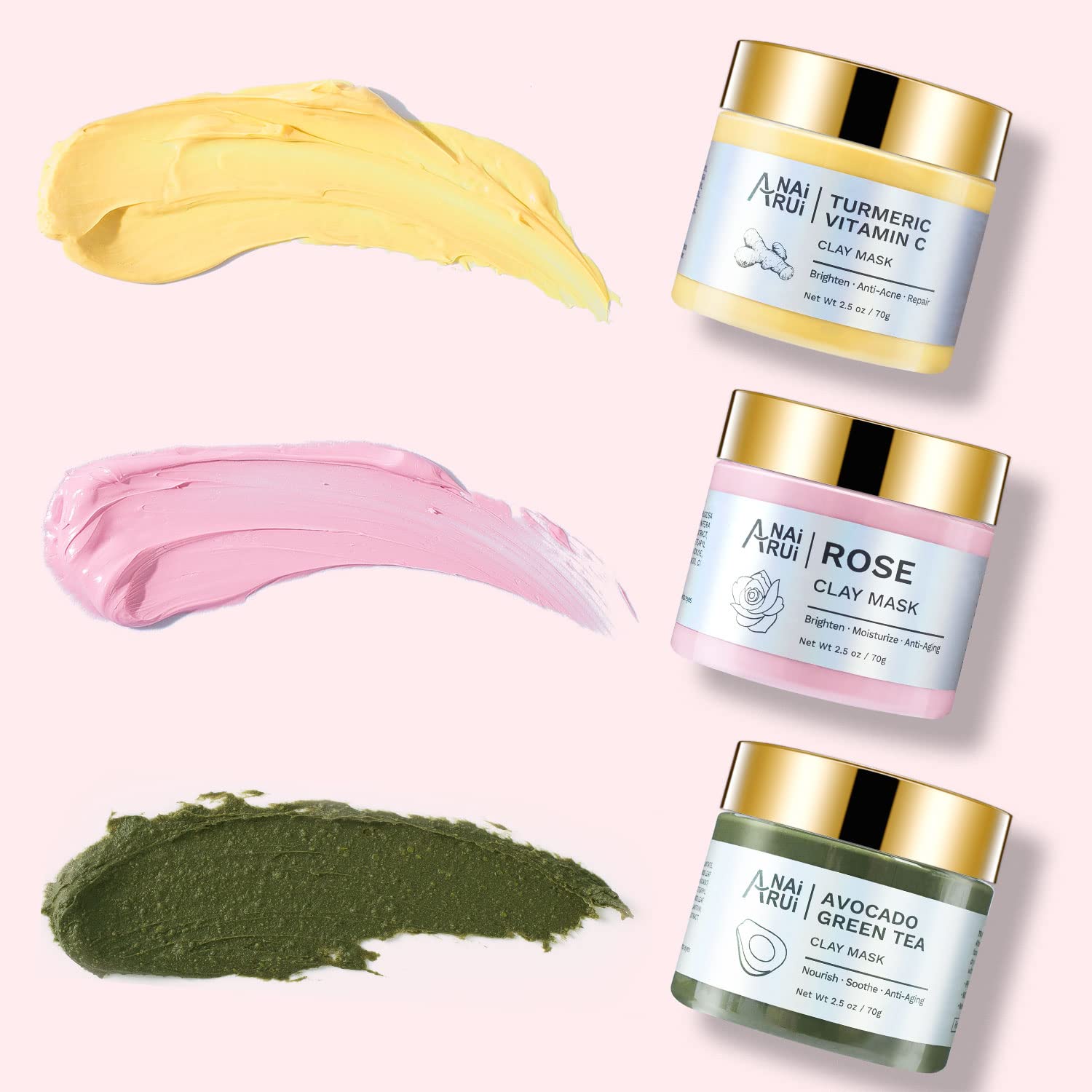 ANAI RUI glowing skin routine with Rose and Turmeric masks.