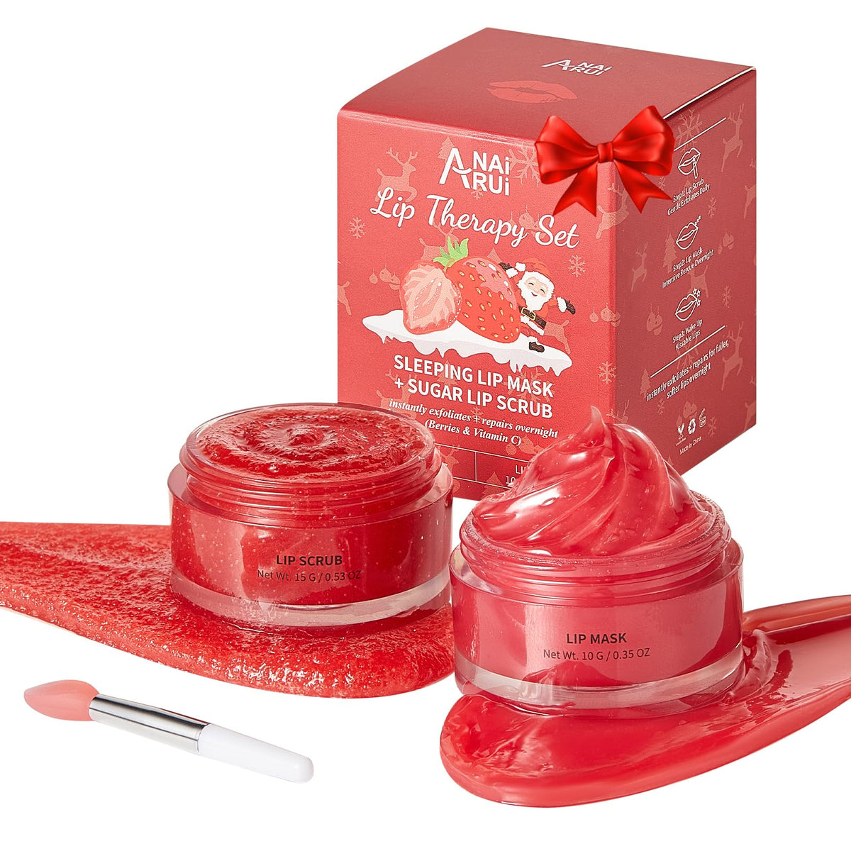 ANAI RUI lip sugar scrub strawberry jar shows strawberry aroma and gentle exfoliation for smoother lips