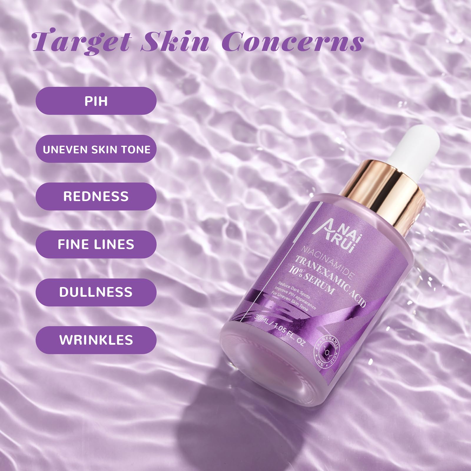 ANAI RUI Niacinamide and Kojic Acid formula closeup highlights active brightening ingredients