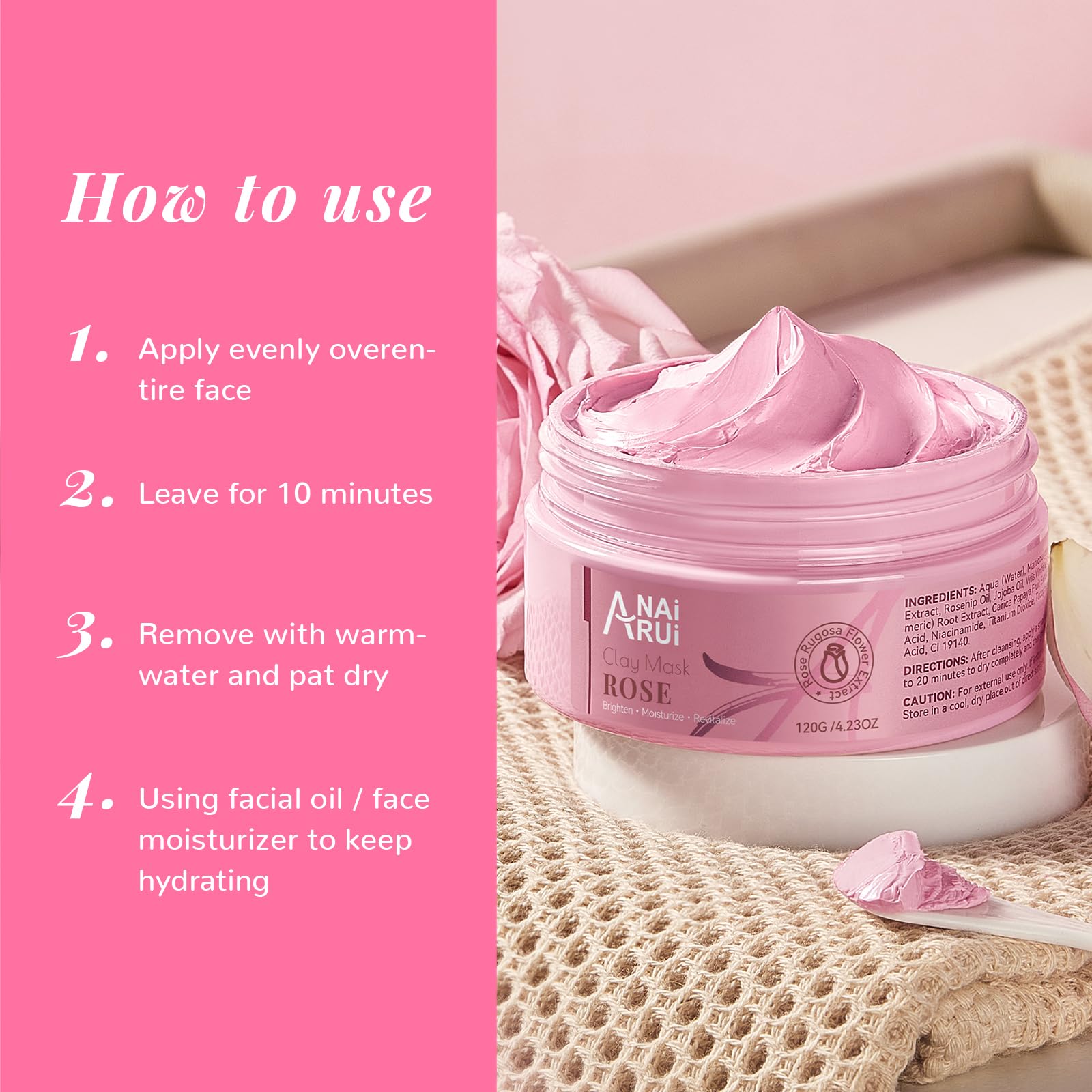 ANAI RUI Rose Mask on moisturized skin demonstrates hydration and plumpness