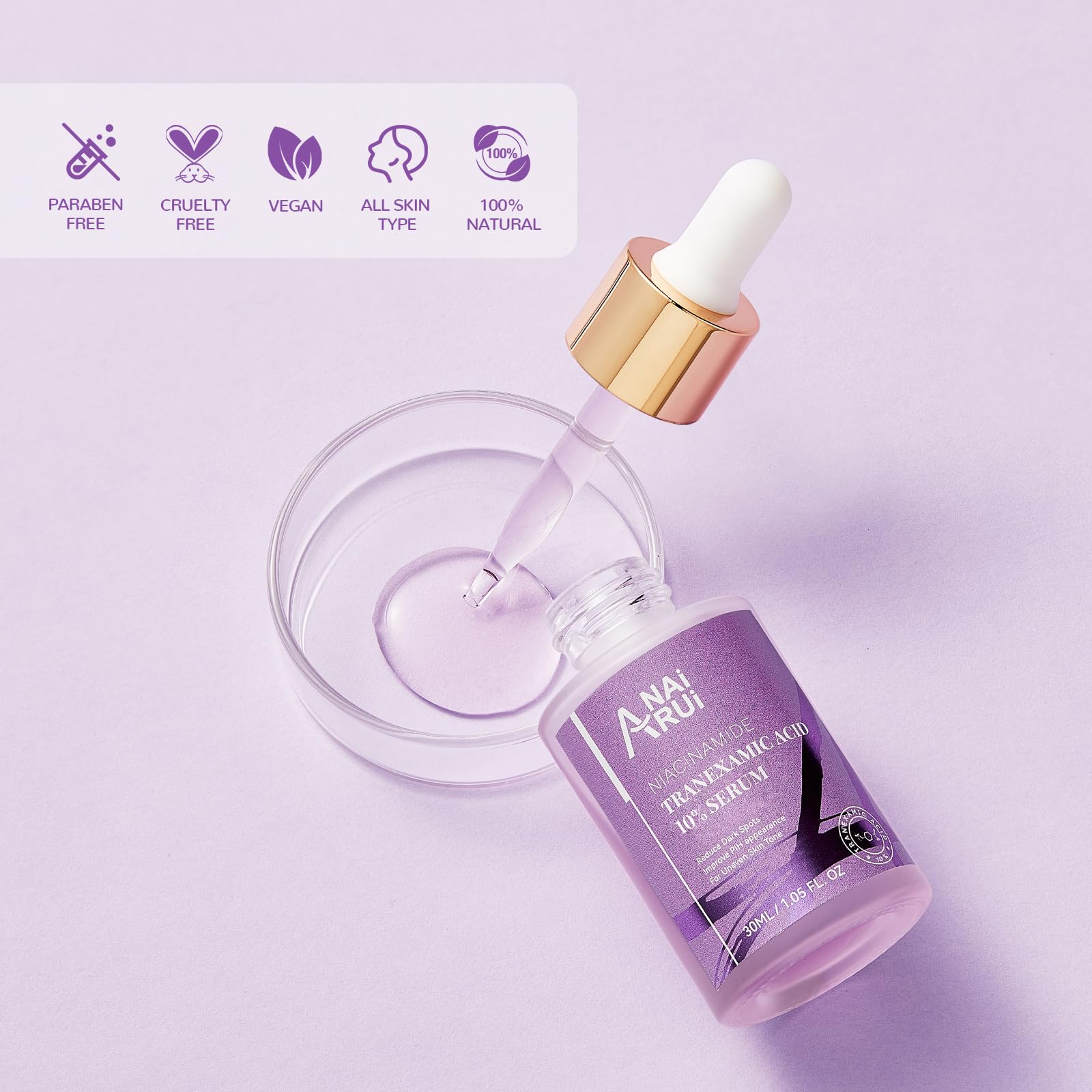 ANAI RUI Serum application scene shows a drop on fingertip ready for facial use
