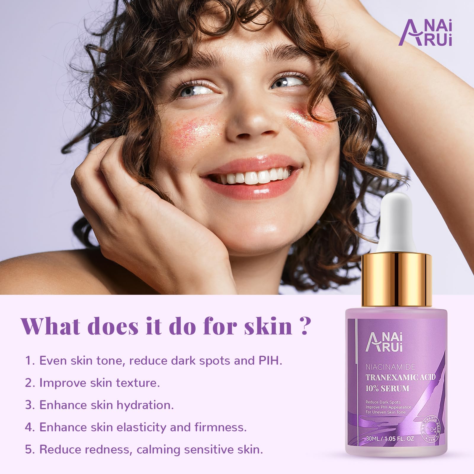 ANAI RUI Tranexamic Acid Serum dropper releasing product for an even-toned skincare routine