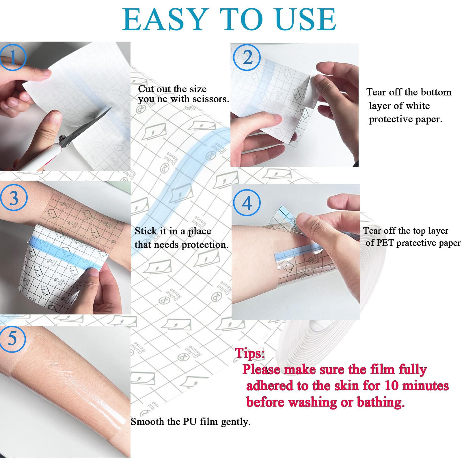 ANAMPION tattoo bandage grid-lines help trim to fit the area.