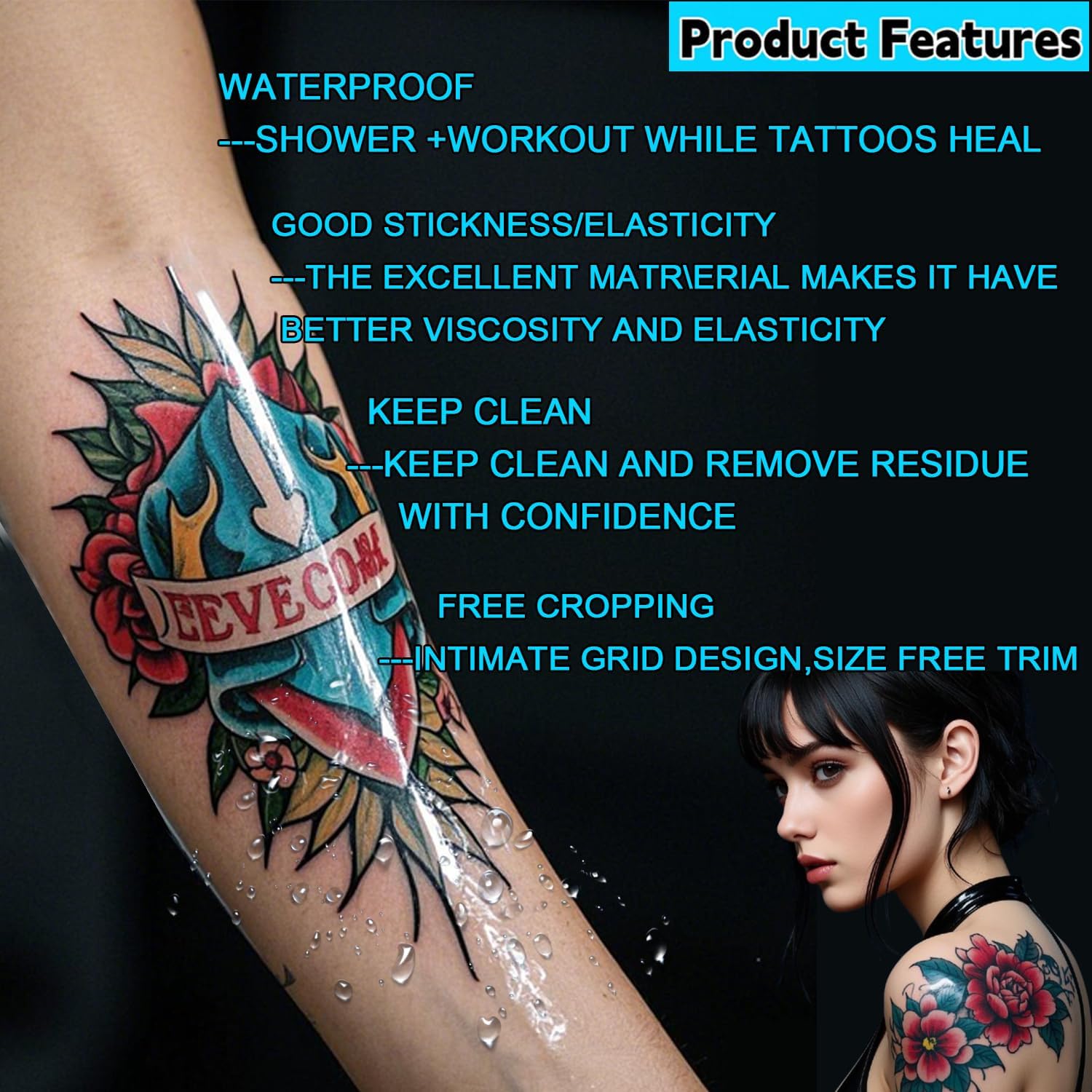 ANAMPION tattoo bandage packaging highlights simple, user-friendly application steps.