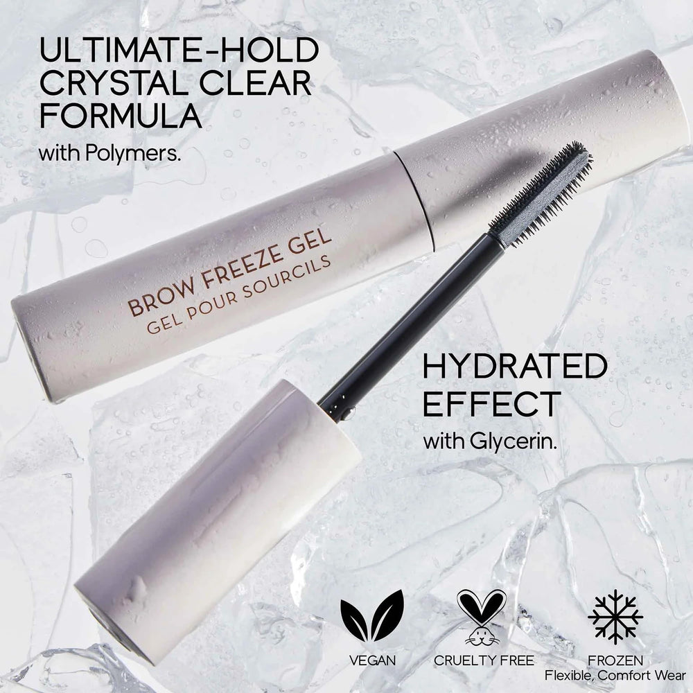 Applying Brow Freeze Gel on eyebrows for a groomed, defined look.