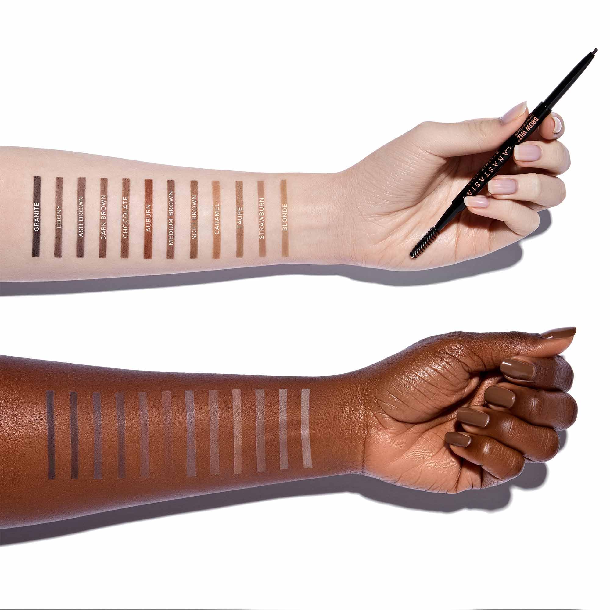 Anastasia Beverly Hills Deluxe Mini Brow Wiz Taupe retractable mechanism detail for easy retouch.