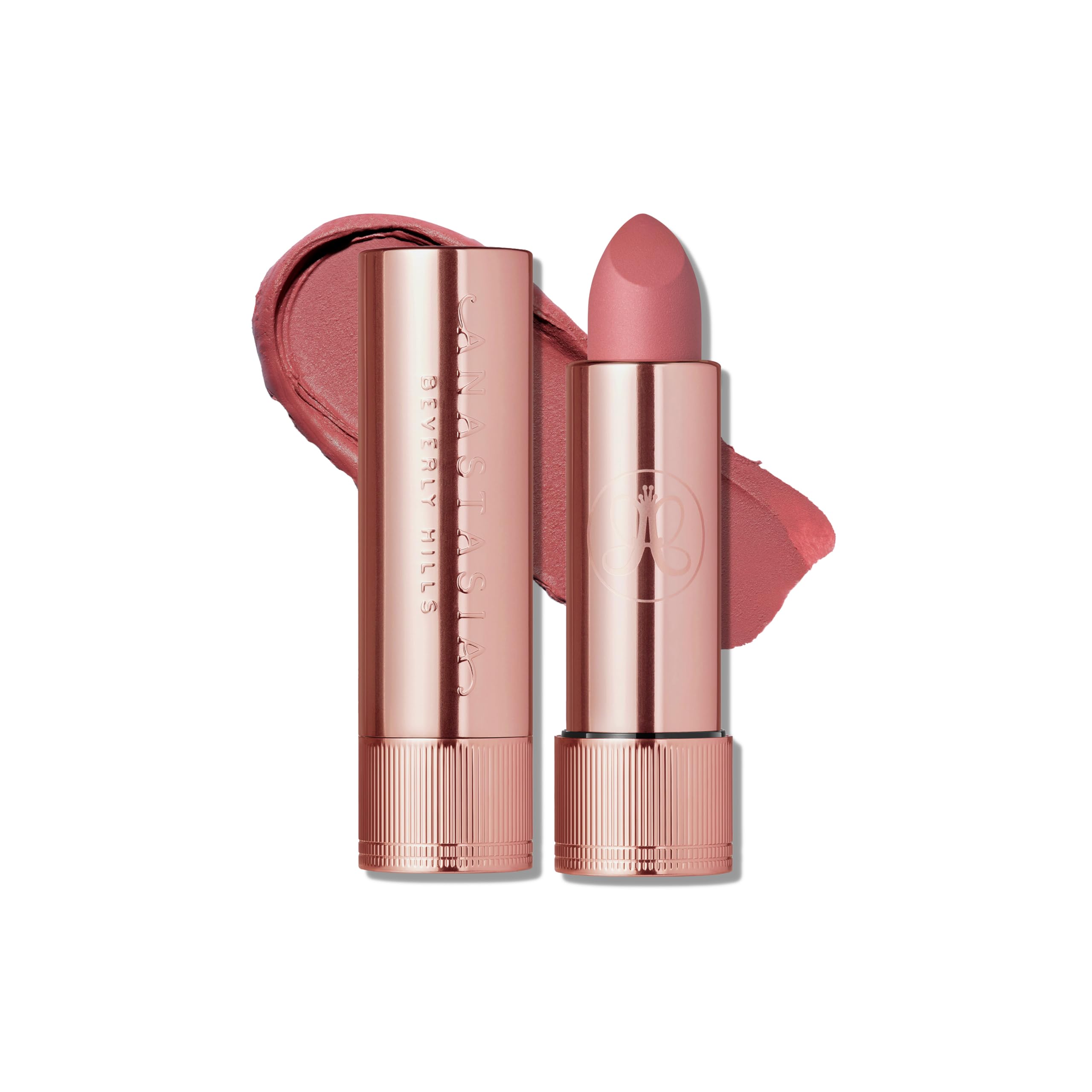 Anastasia Beverly Hills Matte Lipstick Hush Rose closeup showing rich color payoff