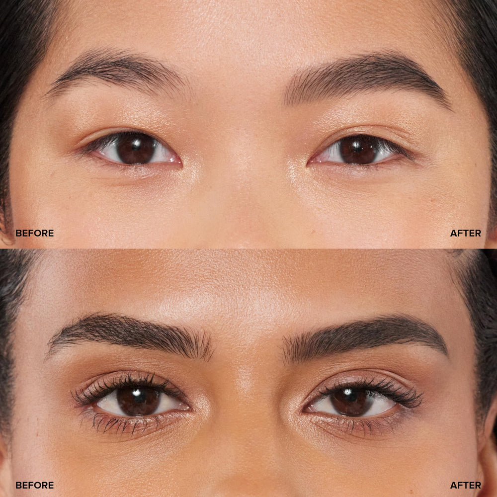 Spoolie blend on Granite pencil demonstrates effortless brow texture blending.