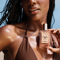 Anastasia Beverly Hills Shimmer Body Oil Rose Gold swatch on skin for balanced sheen.