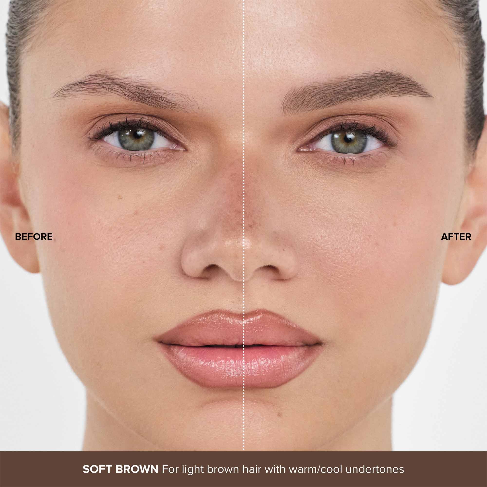 Soft Brown Brow Gel swatch showing tint and volume effect
