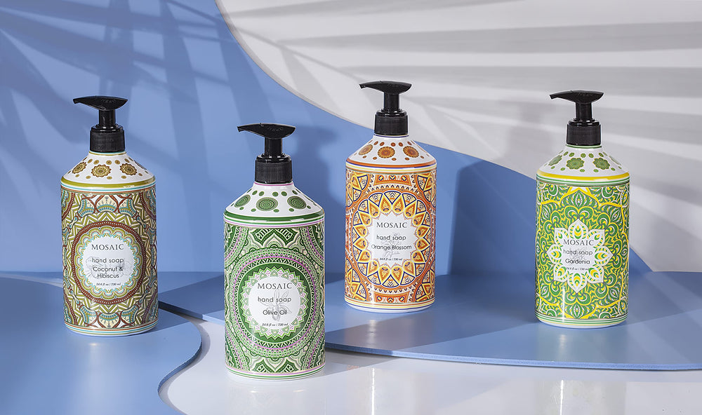 AnatoliaDaphne Mosaic hand soap label close-up reveals premium ingredients.