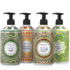 AnatoliaDaphne Mosaic olive oil bottle detail highlights moisturizing formula for kitchen use.
