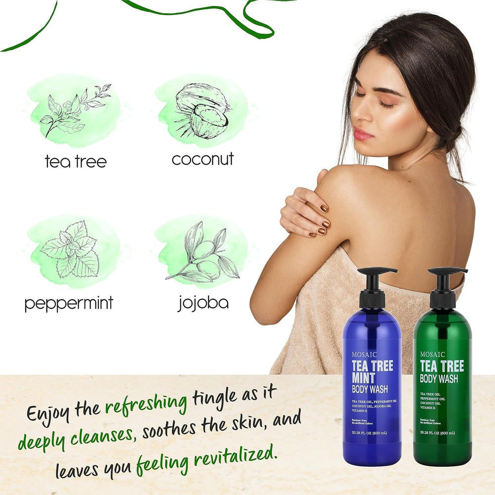 AnatoliaDaphne Tea Tree Body Wash front label showing natural oils and Vitamin E