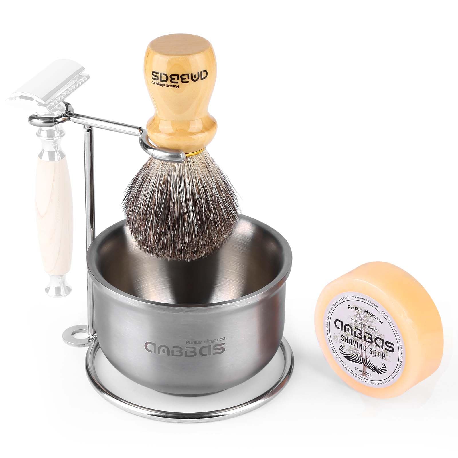Anbbas badger brush with wood handle close-up for silky lather