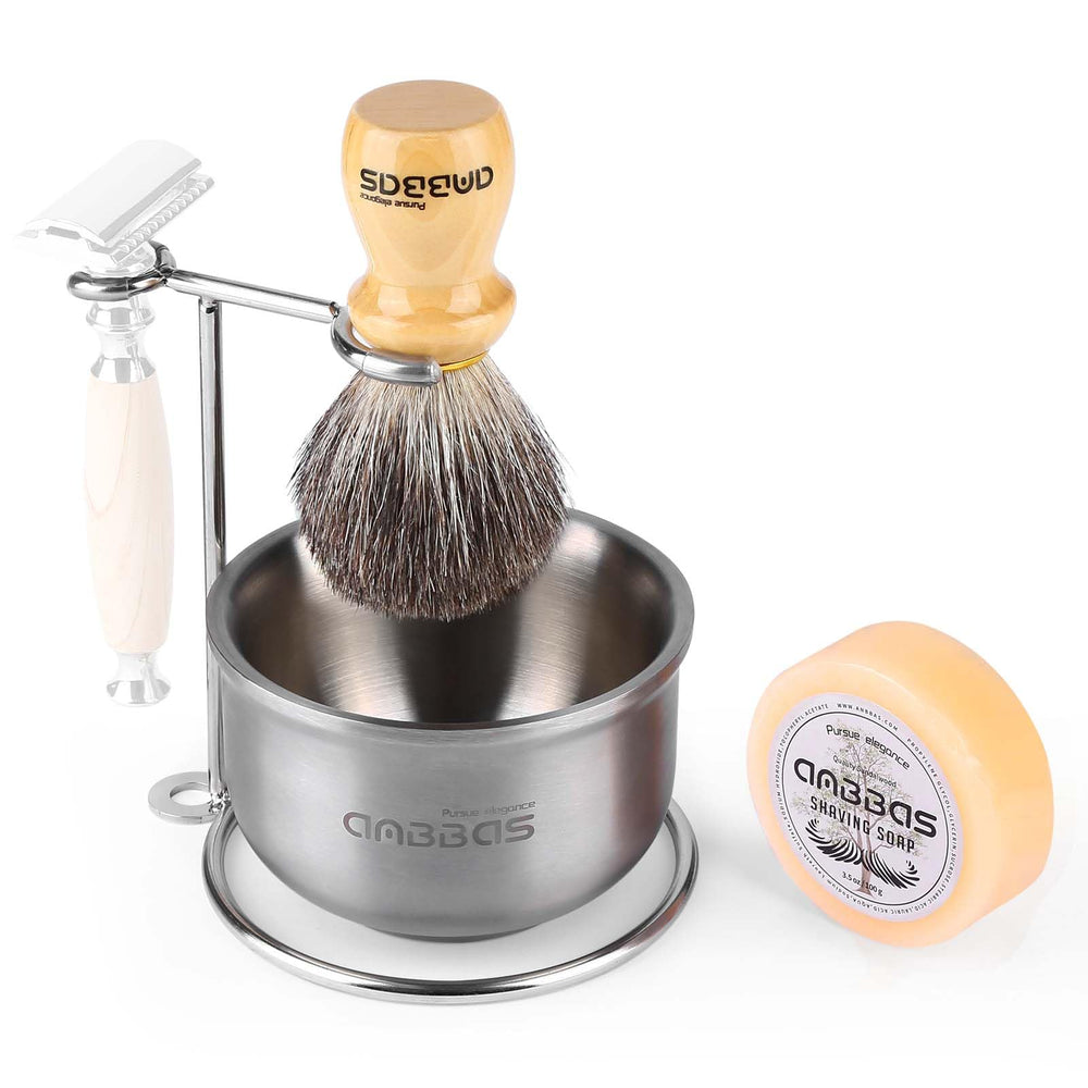 Anbbas badger brush with wood handle close-up for silky lather