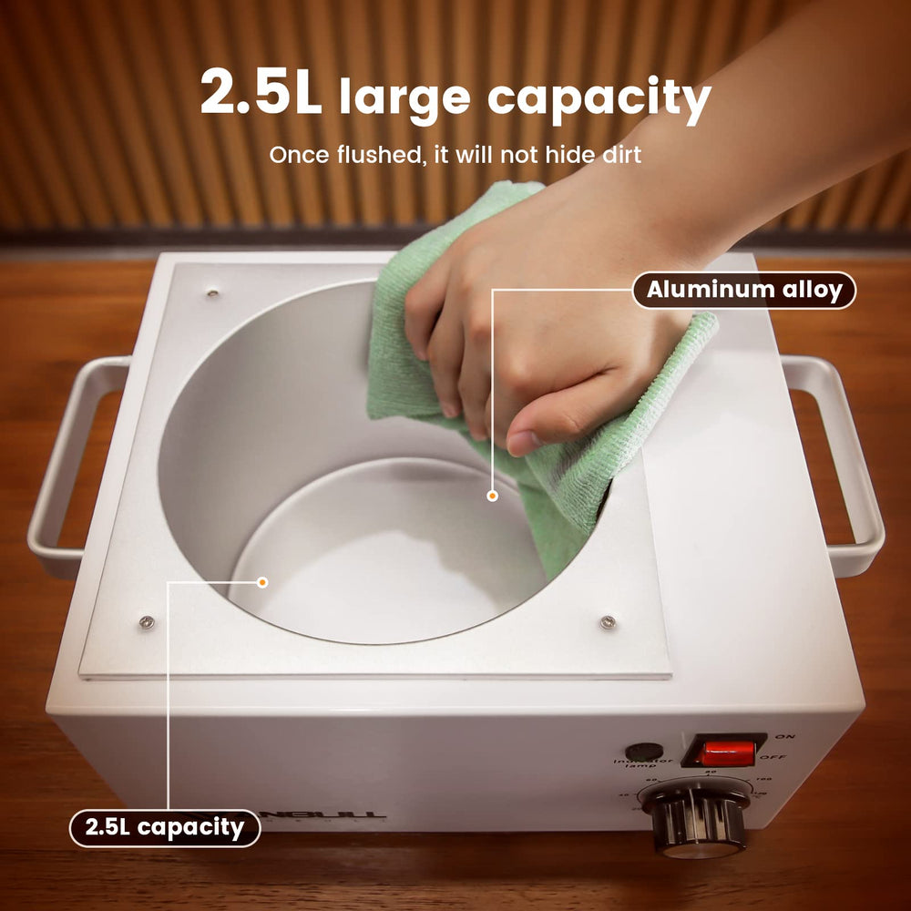 Anbull wax warmer safety features: on/off switch, indicator light, non-slip feet.