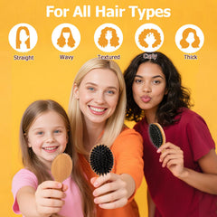 Ancable mini boar bristle brush close-up shows natural bristles for smoother hair.