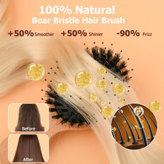Ancable brush with nylon pins detangles hair without pulling.