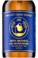 Ancient Greek Remedy after-shower oil bottle on shelf for smooth, nourished skin