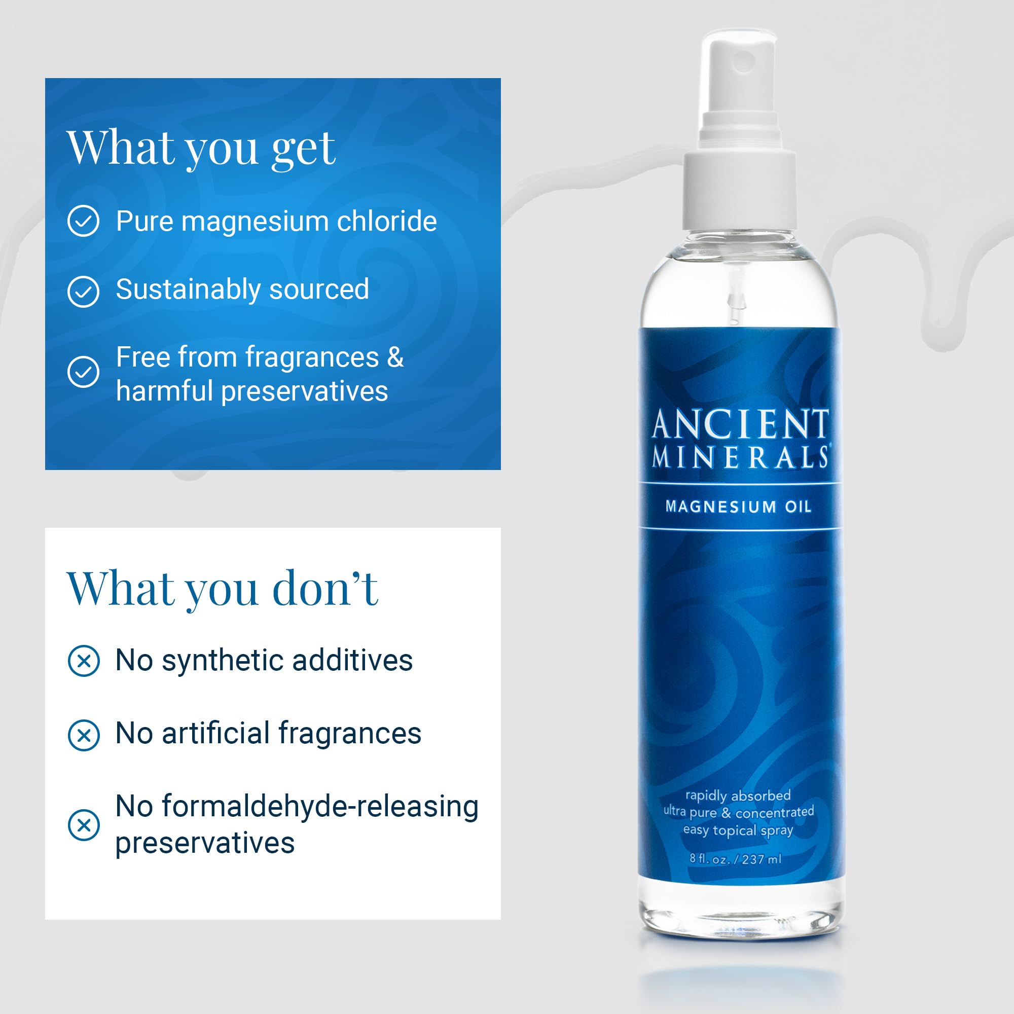 Ancient Minerals spray on arm demonstrates simple at-home personal care.