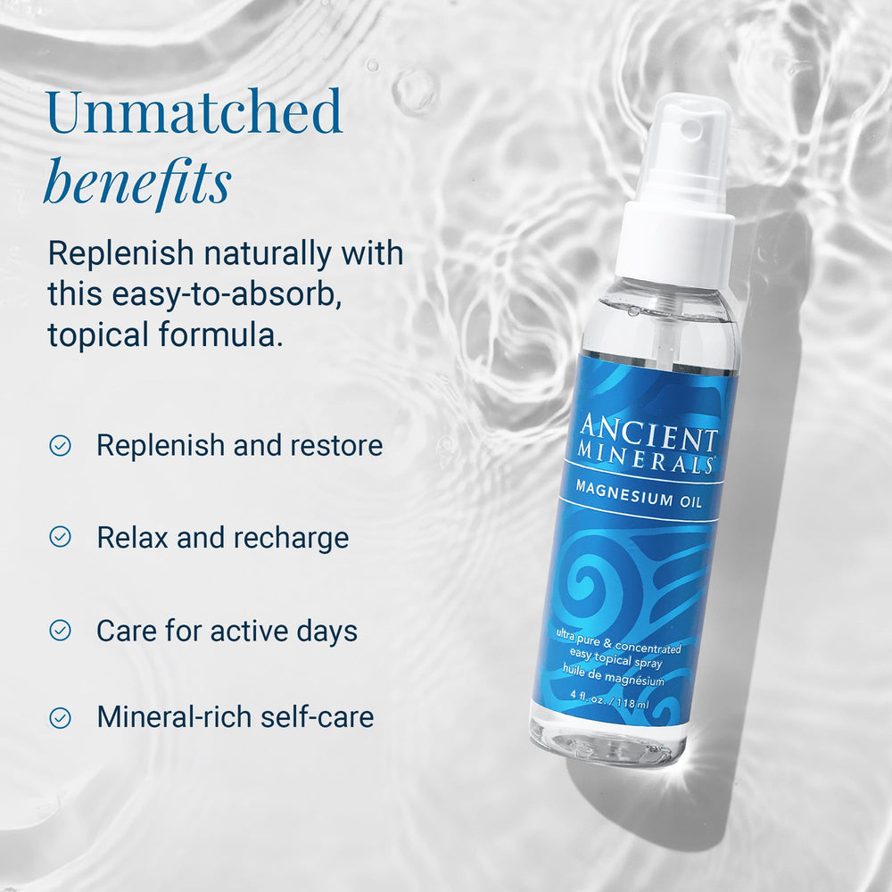 Ancient Minerals fast-absorbing spray texture shown on skin for quick refresh.