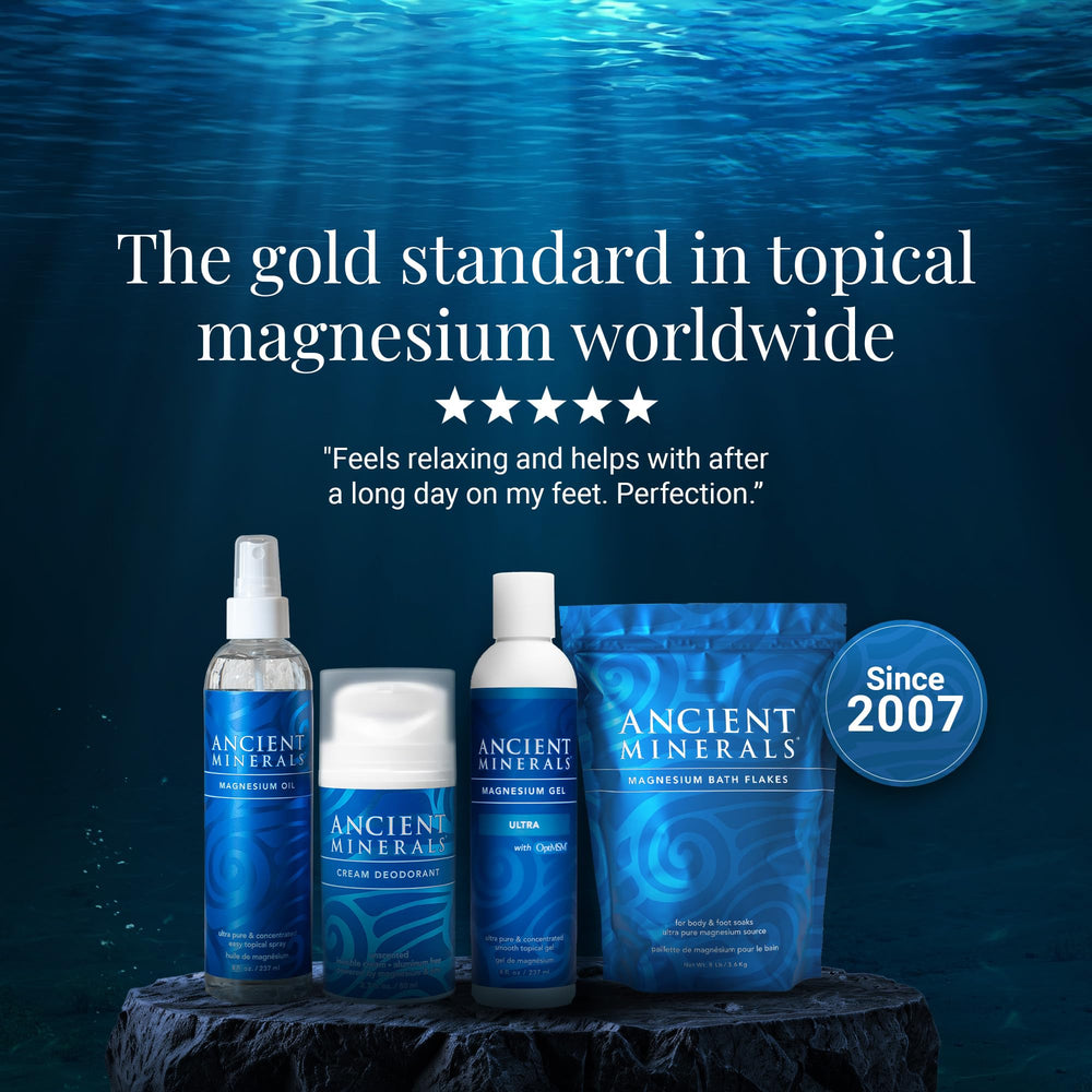 Ancient Minerals refill bottle closeup showcases fragrance-free formula.