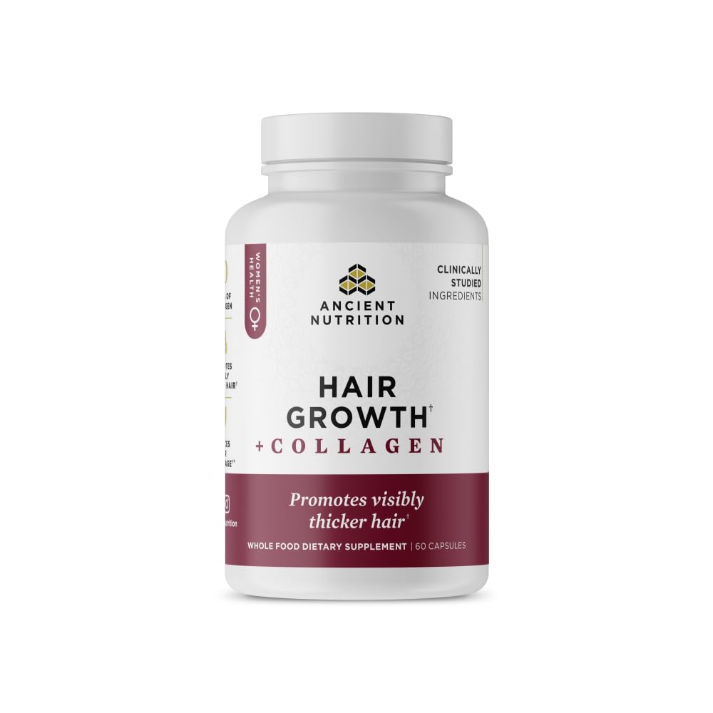Ancient Nutrition Hair Growth bottle pour shows easy daily hair support