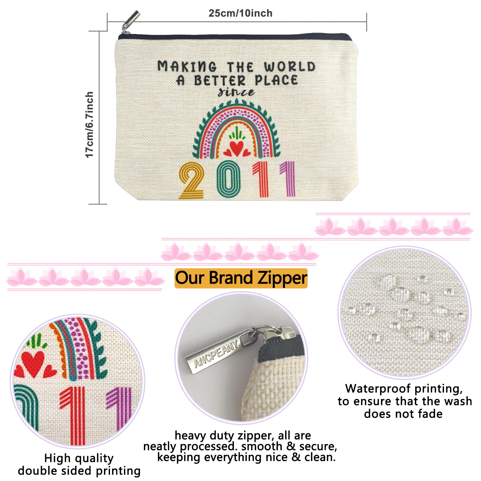 ancpeany compact travel makeup pouch 10x7 inches for portable cosmetics and brushes.