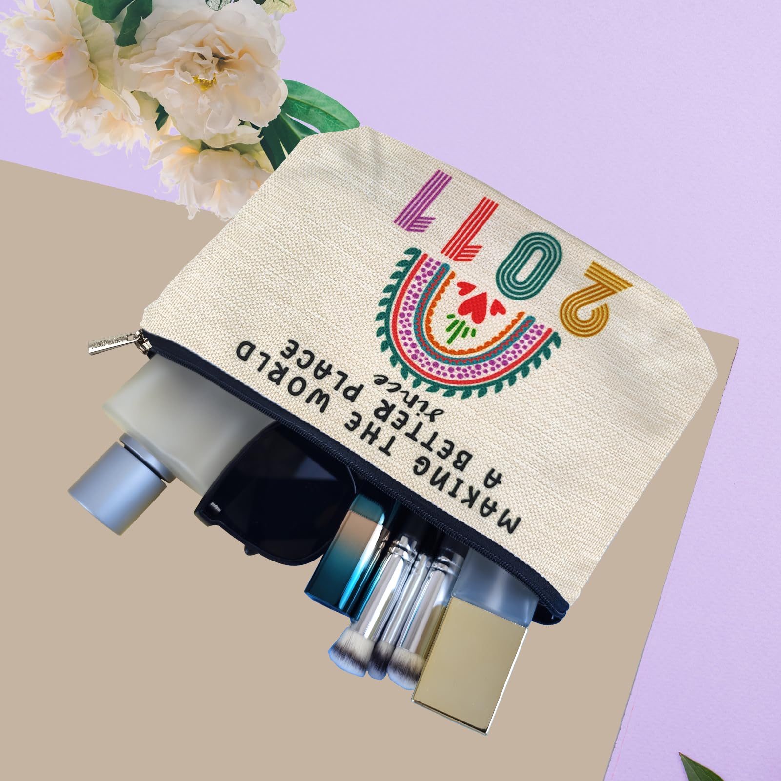 ancpeany double-sided print makeup bag with vibrant design, ideal as a teen gift.