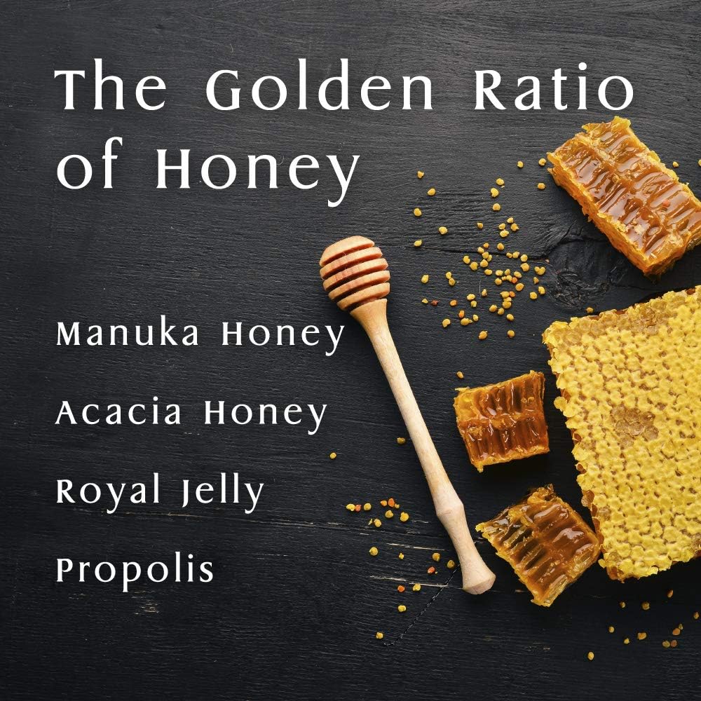 &-honey Deep Moist honey blend graphic illustrating three-honey formula for moisture and shine