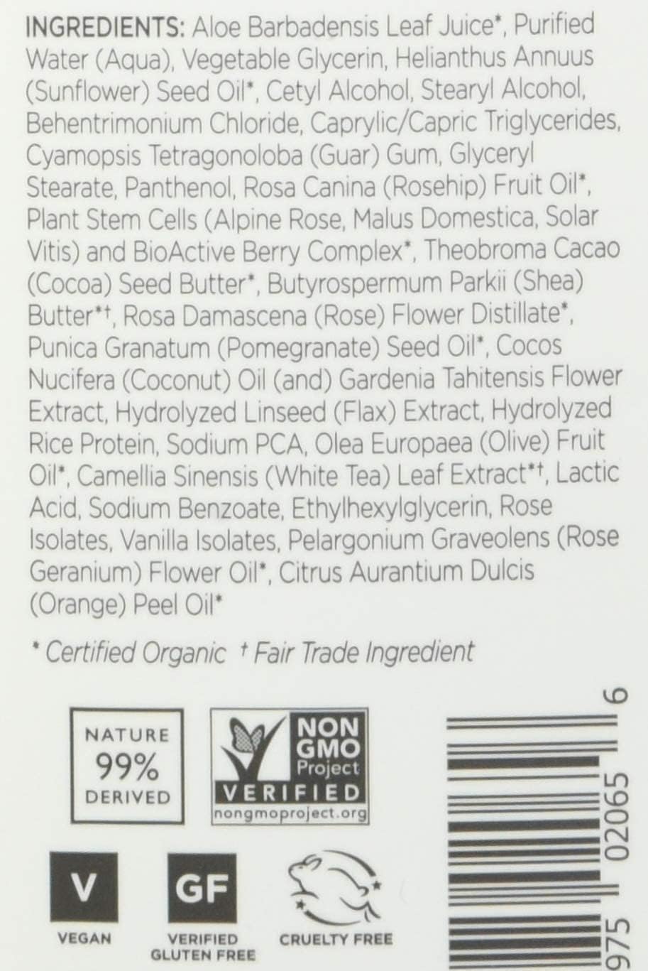 Andalou Naturals 1000 Roses Conditioner applied to hair demonstrates smoothing hydration