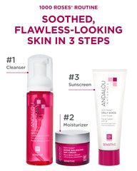 Andalou Naturals 1000 Roses SPF18 cream-texture close-up shows lightweight non-greasy feel