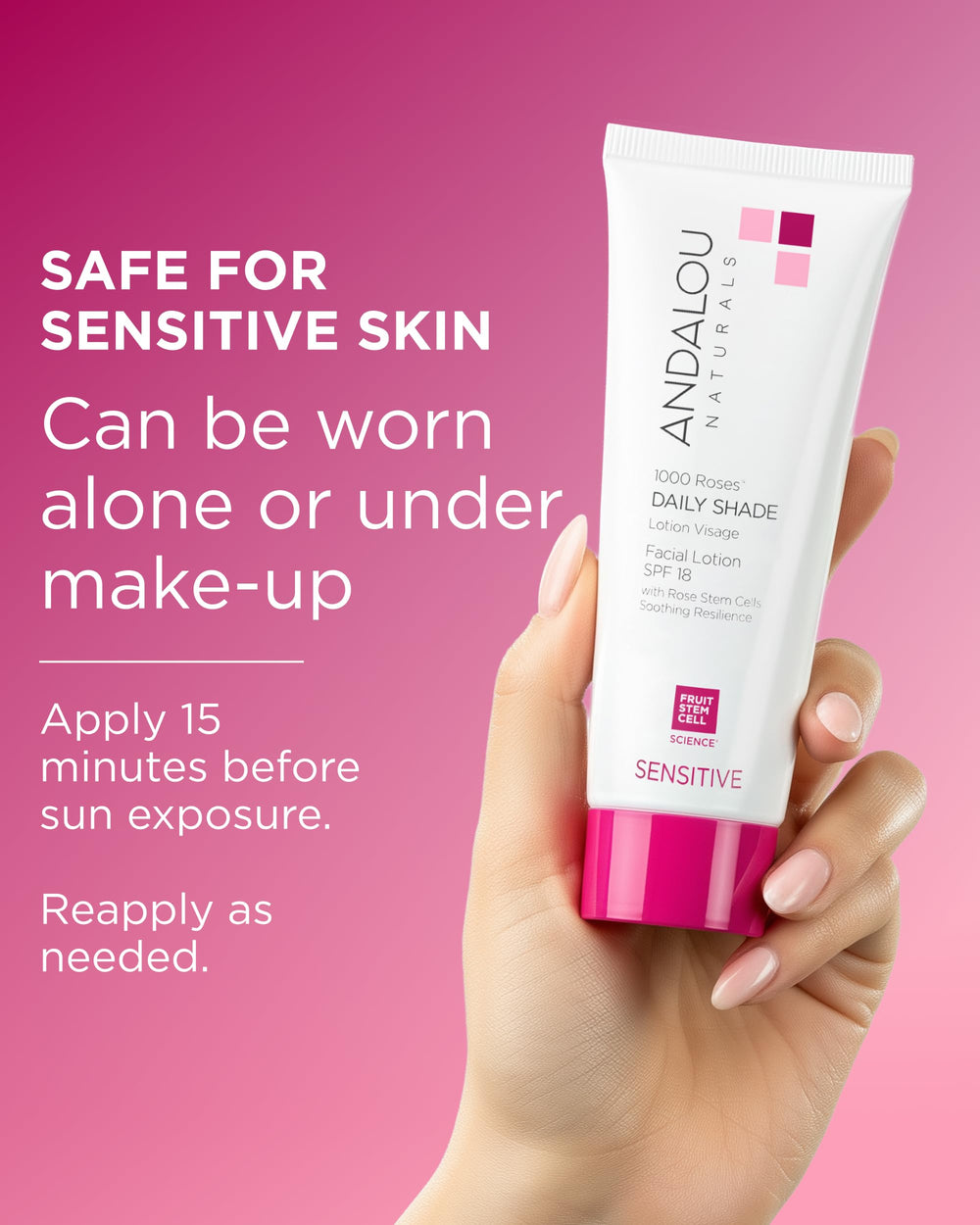 Andalou Naturals 1000 Roses SPF18 under makeup application without effort