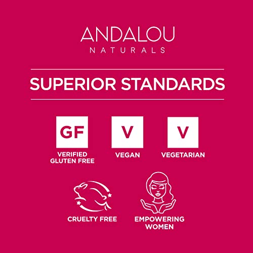 Andalou Naturals vegan formulation badge beside jar suggesting clean beauty.
