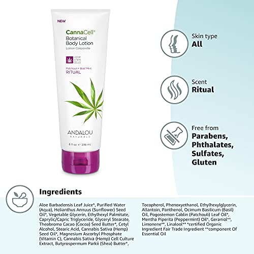 Andalou Naturals 8oz lotion on vanity demonstrates convenient, travel-friendly skincare companion.