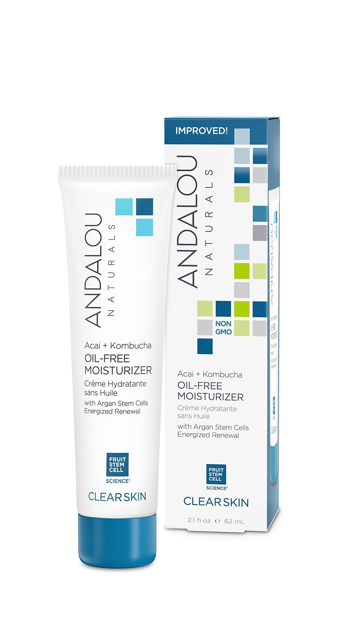 Andalou Naturals acai-kombucha moisturizer bottle showing oil-free hydration for balanced skin.